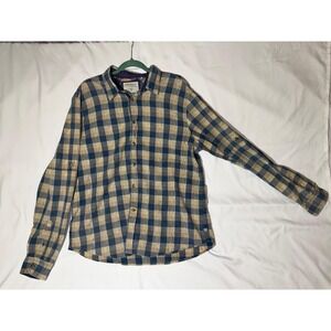 GUESS Los Angeles Plaid Button Down Shirt Men's XXL Blue Tan Long Sleeve Casual